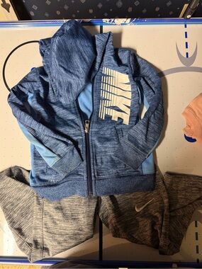Nike Boys' Blue Hooded Zip Sweatshirt and Sweat Pant Set- Dri-FIT